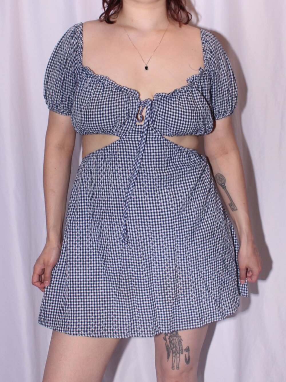 LA Hearts blue gingham cutout dress